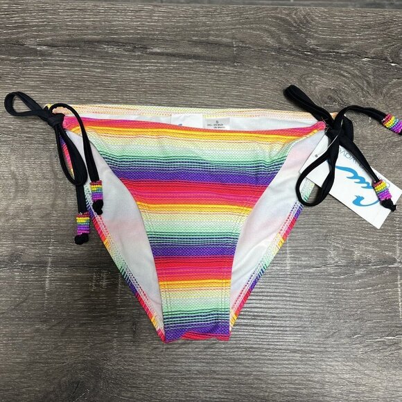NWT California Waves String Bikini Bottoms Small Jrs Multicolor Beaded Side Ties - Picture 10 of 16